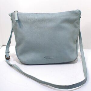 American Leather Co. Light Greenish Blue Crossbody with Gold Buckle on Strap